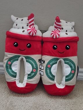 Peppermint Mocha Holiday Slipper Boots - Red & White